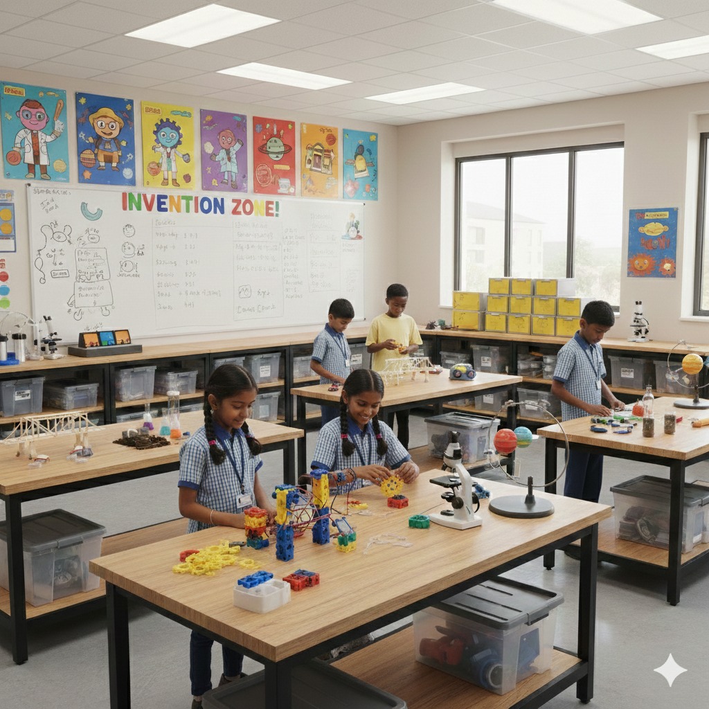 Students working on STEM Lab robotics project